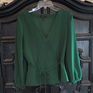 J. Crew Deep Green Wrap Blouse